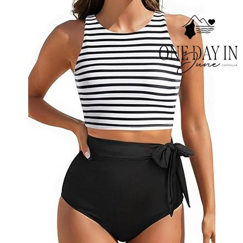 Aqua Eve Crop Striped Bikini Swimsuit Size M
