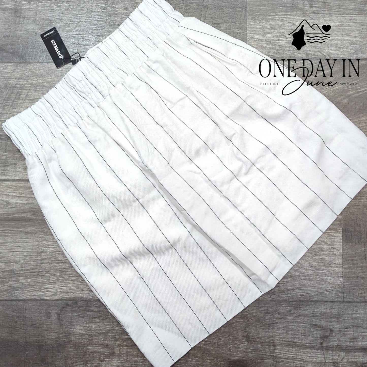 Express Comfort Waist Striped Linen Mini Skirt Size S