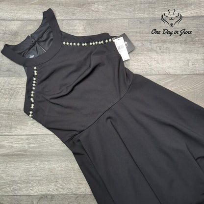 ByxBy Pearl Embellished Fit Flare Dress Black Sleeveless NWT Juniors Size 9