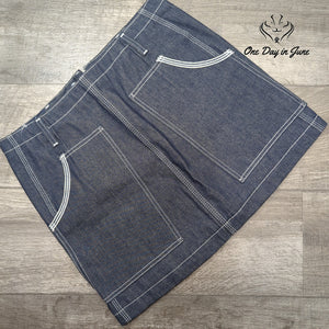 L.C. King Denim Mini Skirt Dark Blue USA Made Workwear Contrast Stitch Size 14