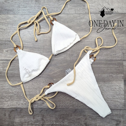 Aleumdr Ribbed Adjustable Triangle Tie Side Bikini Size S
