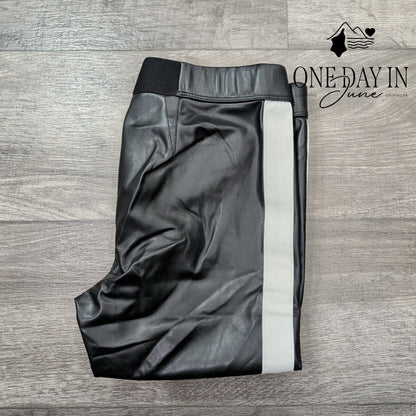 David Lerner Faux Leather Ankle Pants Black White Stripe NWT $154 Size M