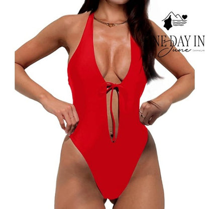 Hyperfire Deep V Halter One Piece Swimsuit Size M