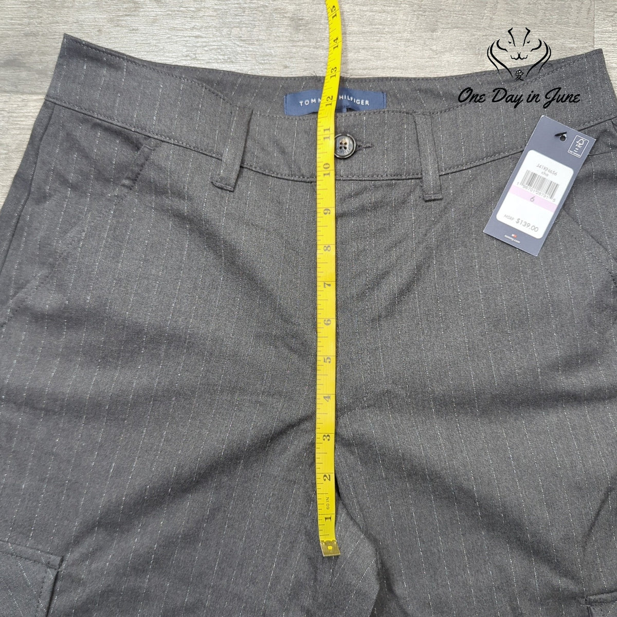 Tommy Hilfiger Metallic Pinstripe Wide Leg Cargo Pants Gray NWT Size 6