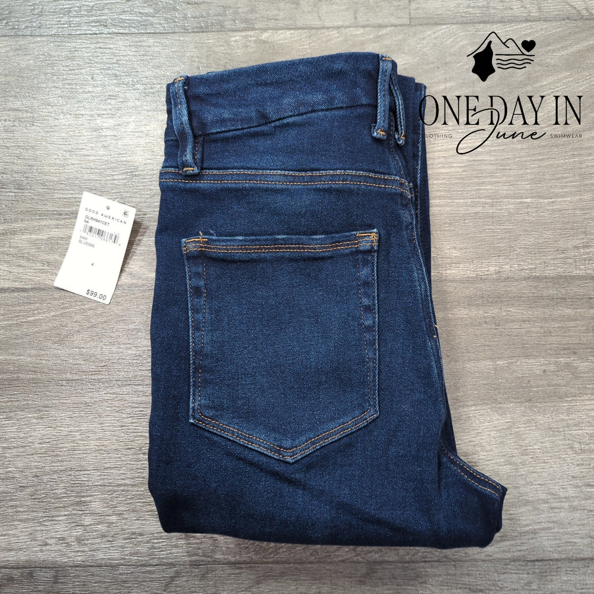 Good American Good Legs Skinny Jeans Dark Wash Raw Hem NWT Size 4
