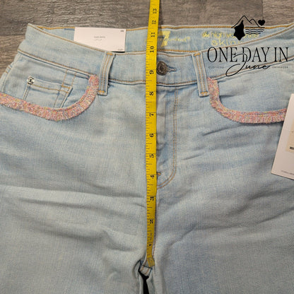 7 For All Mankind High Waist Ankle Skinny Jeans Light Wash Fringe NWT Size 8