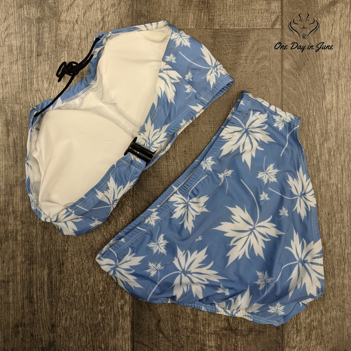 Amzbrly Halter Bikini Swimsuit Blue White Floral Two Piece Size S