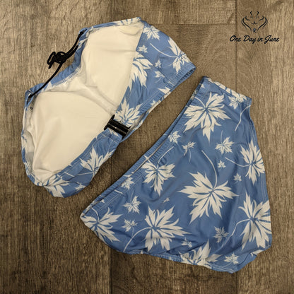 Amzbrly Halter Bikini Swimsuit Blue White Floral Two Piece Size S