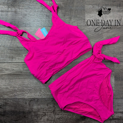 Yonique Tie Shoulder High Waist Bikini Swimsuit Size M