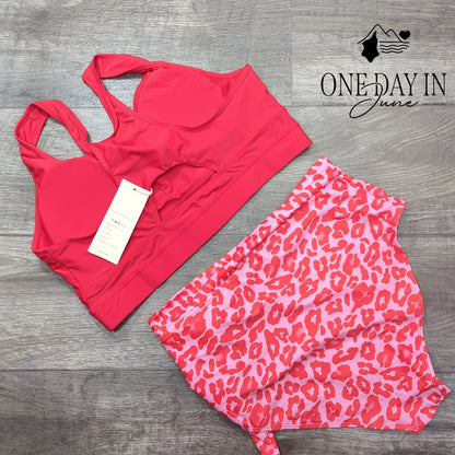 Dokotoo Red Crop Top High Waist Pink Leopard Bikini Swimsuit NWT Size XL