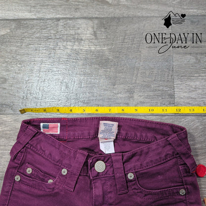 True Religion Tara Mid Rise Super Skinny Jeans Burgundy Purple NWT Size 00 (23)
