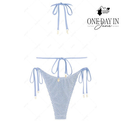 Zaful NWT Fishnet Bikini Set Light Blue Shell Tie Side High Cut Swim Size XL
