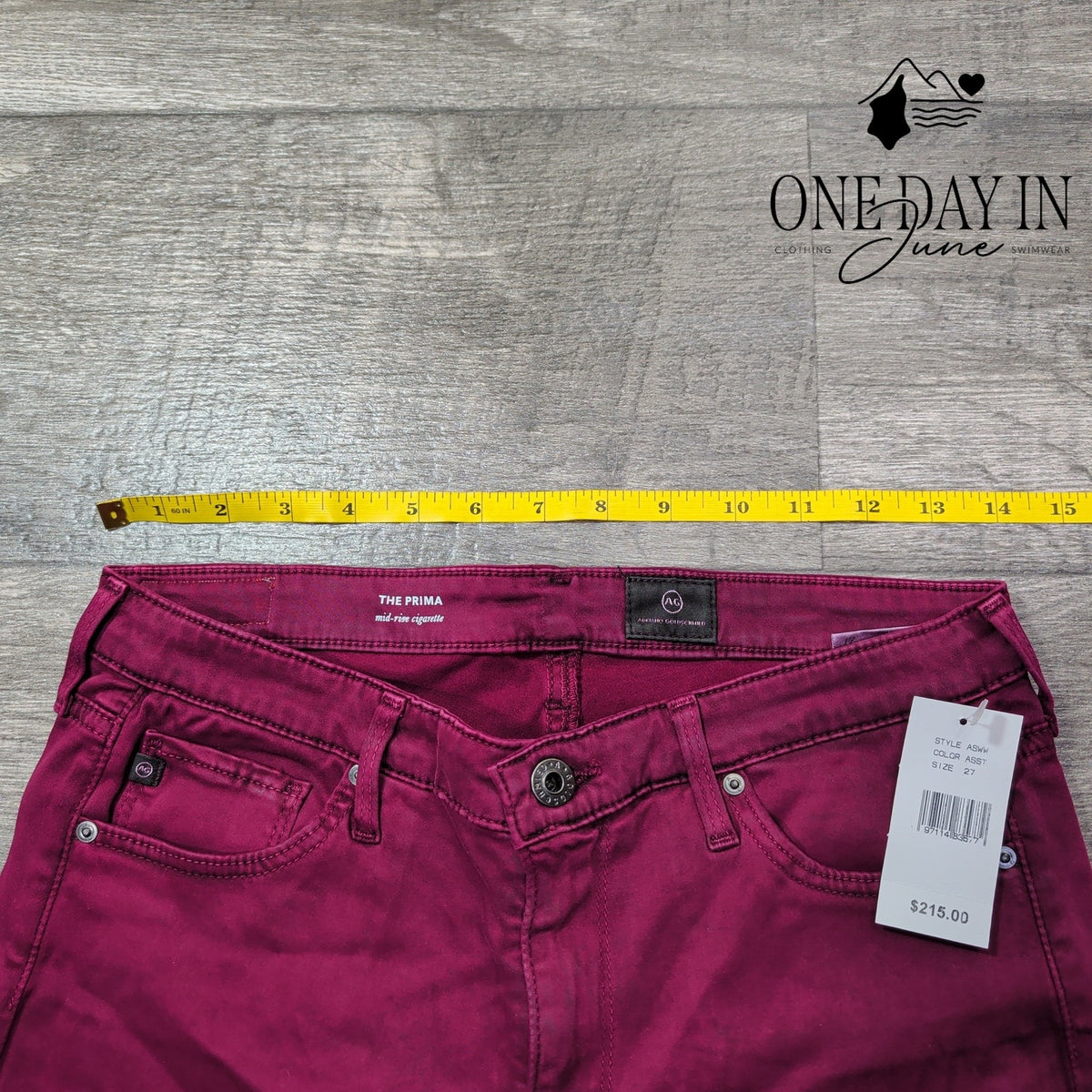 AG Adriano Goldschmied The Prima Mid Rise Cigarette Jeans Burgundy NWT Size 4
