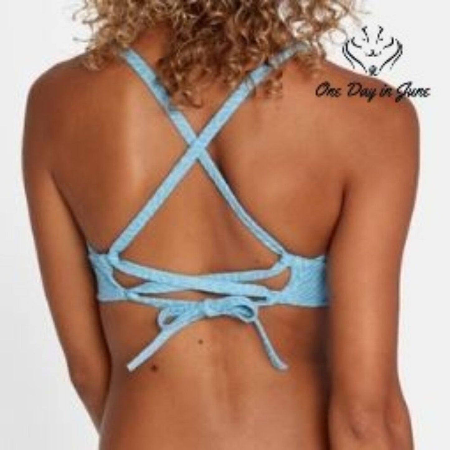RVCA Run Wild Crossback Bikini Top China Blue Jacquard Strappy NWT Size S