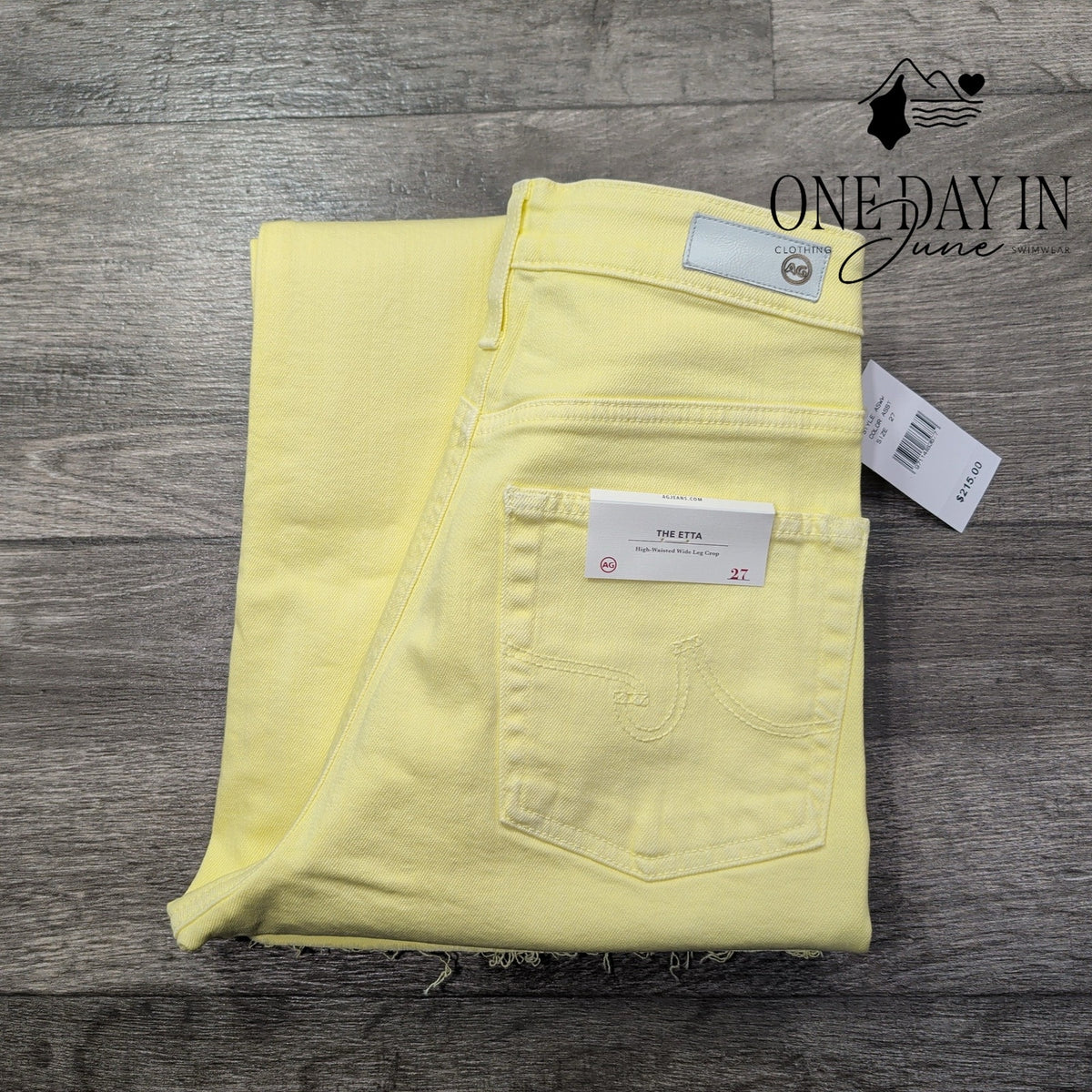 AG Adriano Goldschmied The Etta High Rise Wide Leg Crop Jeans Yellow NWT Size 4