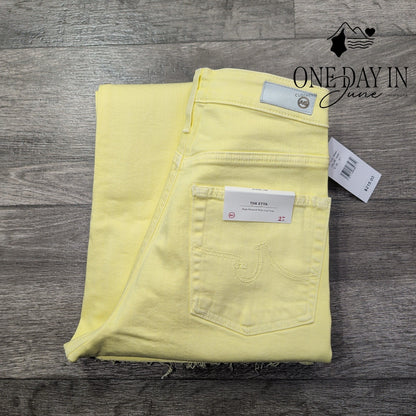 AG Adriano Goldschmied The Etta High Rise Wide Leg Crop Jeans Yellow NWT Size 4