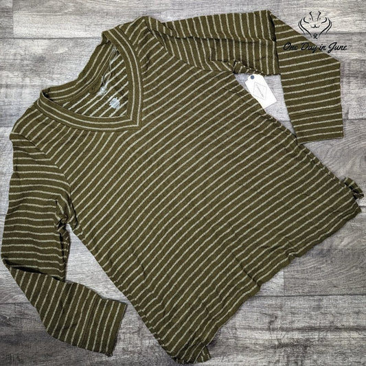 St. John's Bay Olive Stripe Long Sleeve Top Size XL