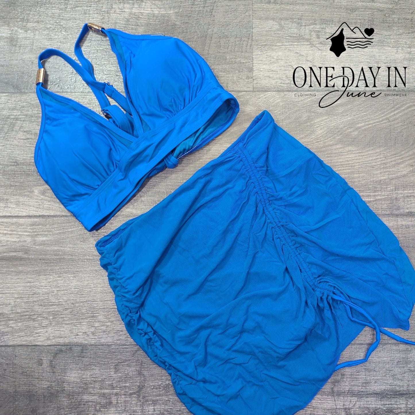 Blooming Jelly Twist Front Mesh Skirted Bikini Swimsuit Size L