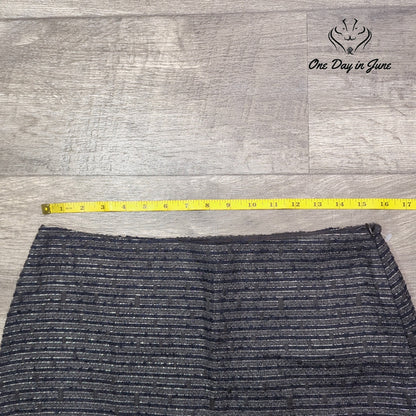 Alfani Metallic Striped Pencil Skirt Black Silver Lined Party Career Size 6