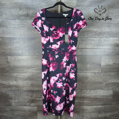Eva Mendes NY&C Floral Cap Sleeve Midi Sheath Dress Navy Pink NWT Size 8