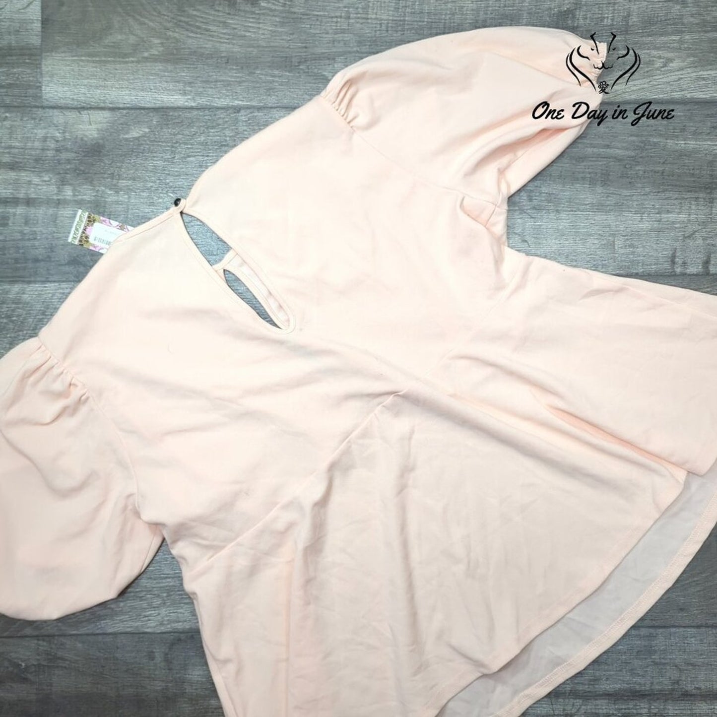 Boohoo Plus Keyhole Puff Sleeve Peplum Top Blush Pink Cutout NWT Size 22