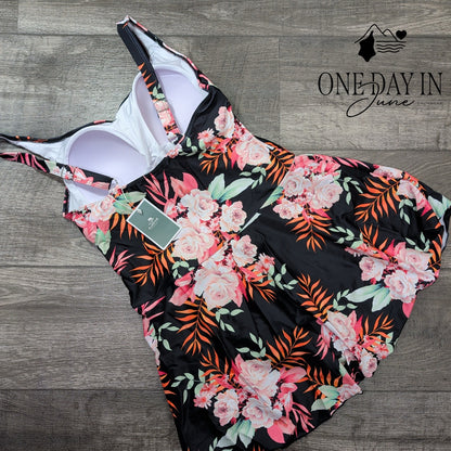 Eomenie Floral Skirted One Piece Swimsuit Size L