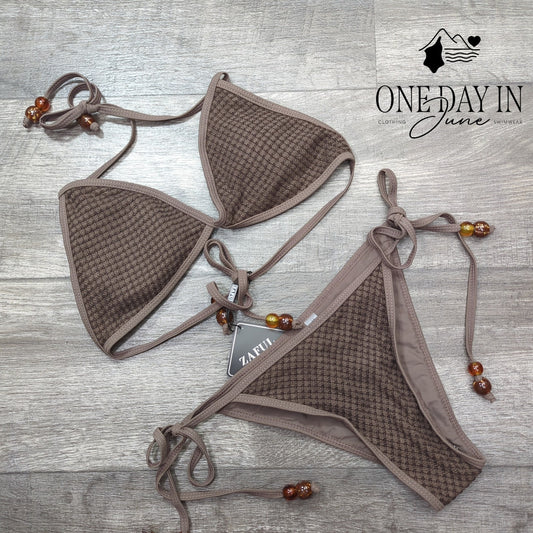 Zaful Triangle Beaded Tie Side Bikini Swimsuit Size S
