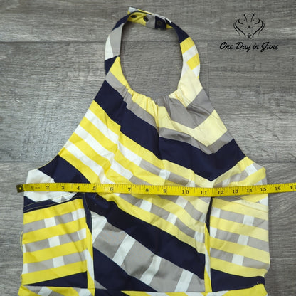 Jessica Simpson Halter Dress Yellow Navy Striped Handkerchief Hem NWT Size 6