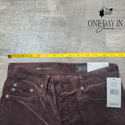 AG Adriano Goldschmied Farrah High Rise Skinny Jeans Burgundy NWT Size 2 (26)