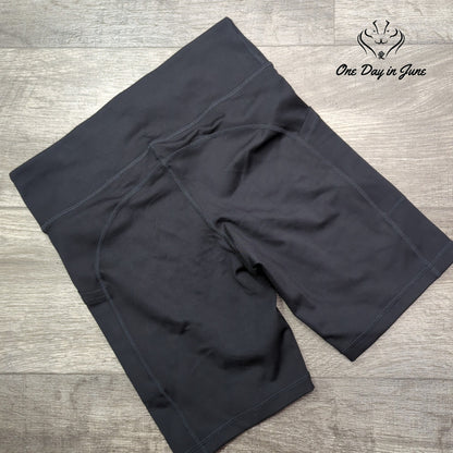 Hue High Waist Yoga Biker Shorts Black Side Pockets Athletic Size S