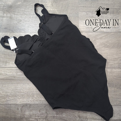Summermae Maternity Textured Lace Up One Piece Swimsuit Black NWT Size 10