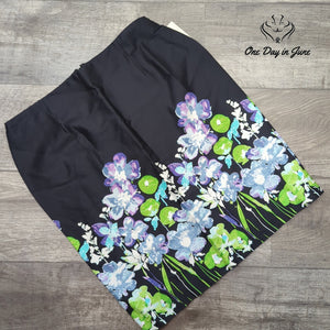 Kim Rogers Petite Floral Border Print Knee Length Skirt Blue Green NWT Size PL