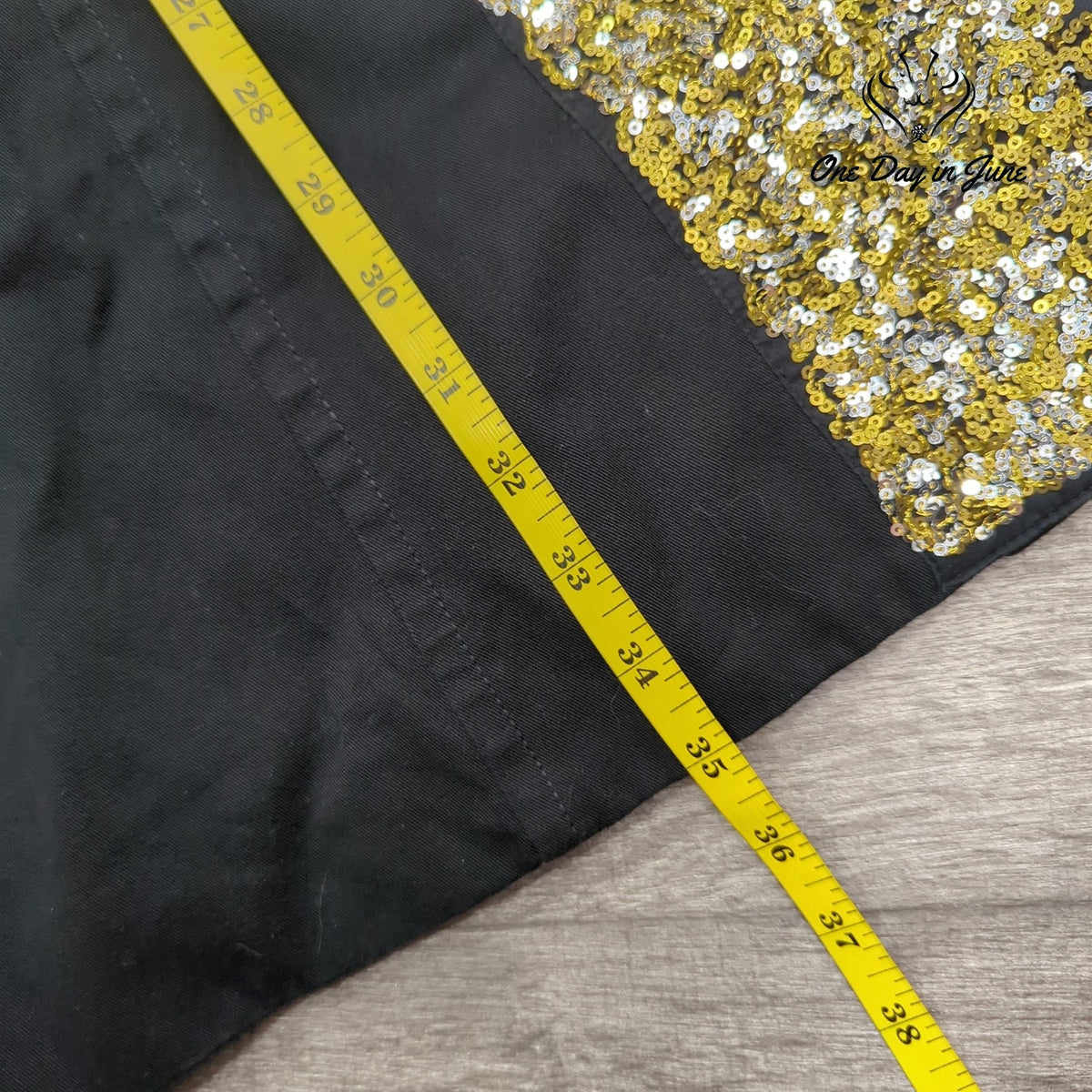 INC International Concepts Black Trench Jacket Gold Silver Sequin Trim Size S