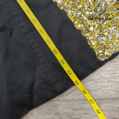INC International Concepts Black Trench Jacket Gold Silver Sequin Trim Size S