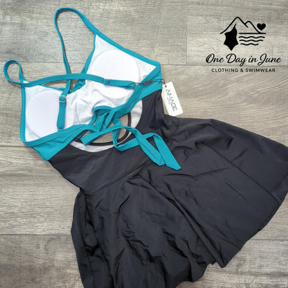 Aimage Cross Front Cut Out Swimdress Swimsuit Size M