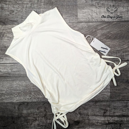 Worthington High Neck Sleeveless Ruched Side Top Size XS