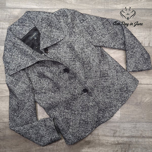 Talbots Black White Plaid Wool Blend Button Front Blazer Jacket NWT Size 8