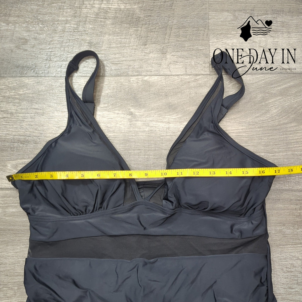 Zando Black Mesh Cutout One Piece Swimsuit V Neck Ruched Size XL