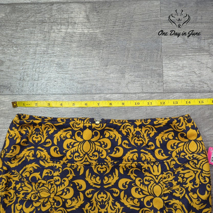 Xhilaration Navy Gold Baroque Floral Ruched Pencil Skirt NWT Size M