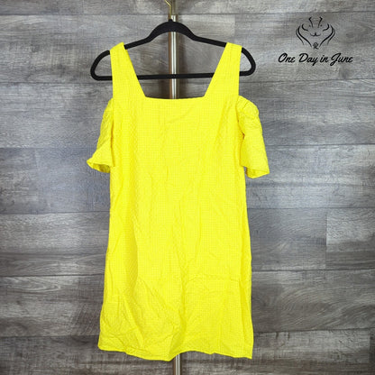 J.Crew Cold Shoulder Mini Dress Bright Yellow Textured Ruffle NWT Size S