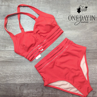 Cupshe Twist Front Ribbed High Waist Bikini Swimsuit Size S