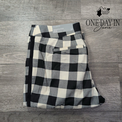 Talbots Hampshire Ankle Pants Black White Buffalo Plaid Straight Leg NWT Size 12