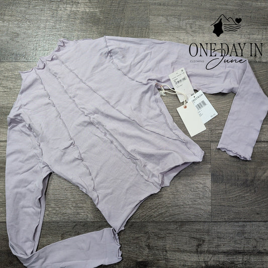 Good American Lettuce Edge Mock Neck Crop Top Lilac Mist NWT Size 1