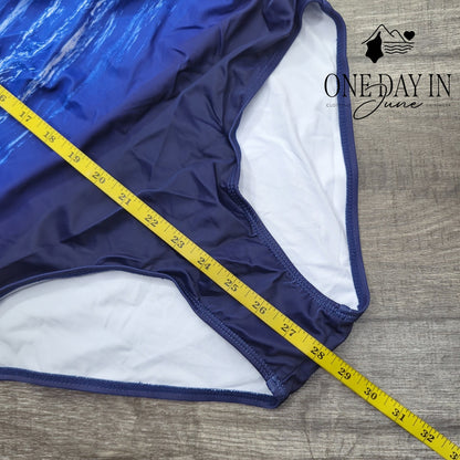 Adisputent Cross Front Tummy Control One Piece Swimsuit Blue Ombre Size L