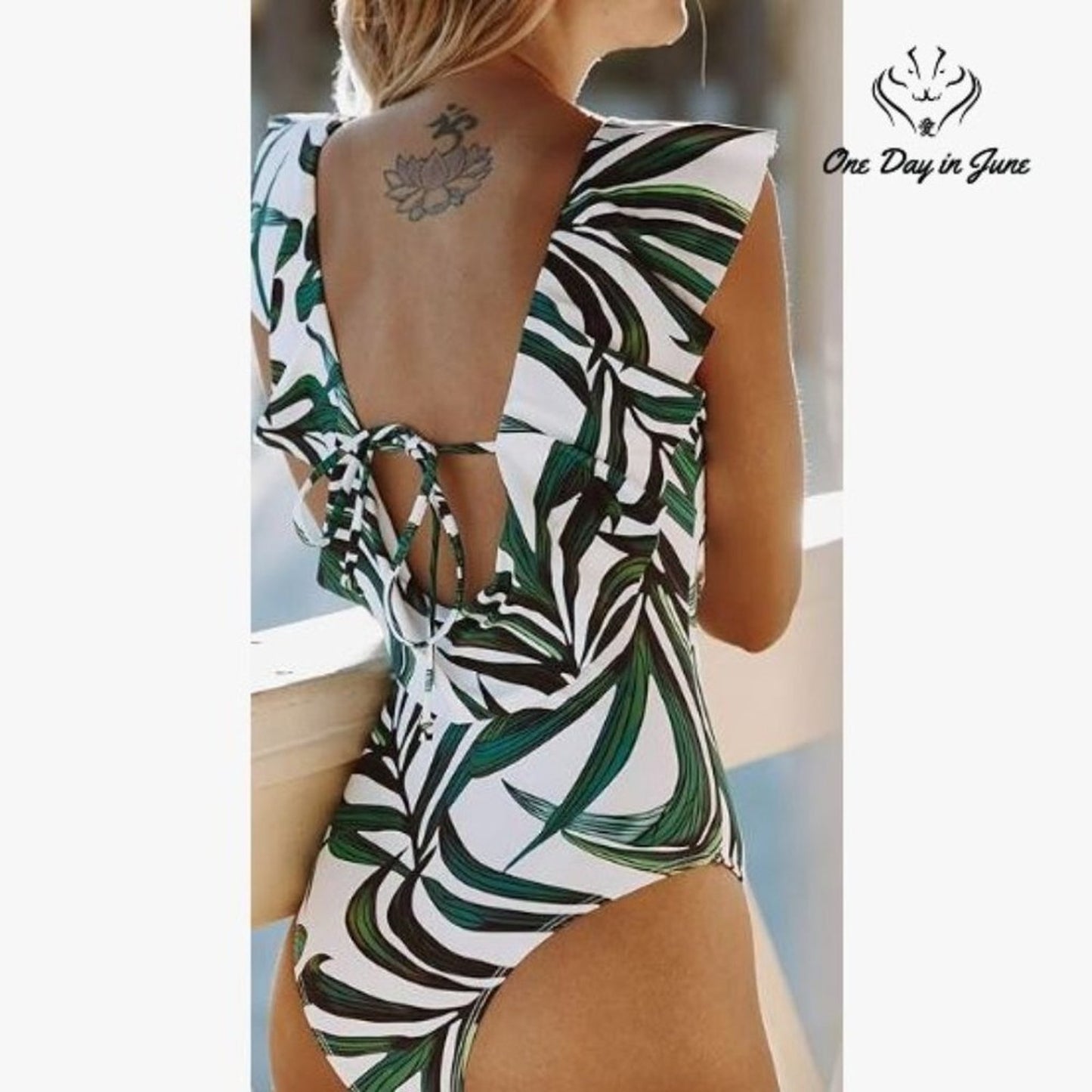 Sporlike V Neck Ruffle One Piece Swimsuit Size L