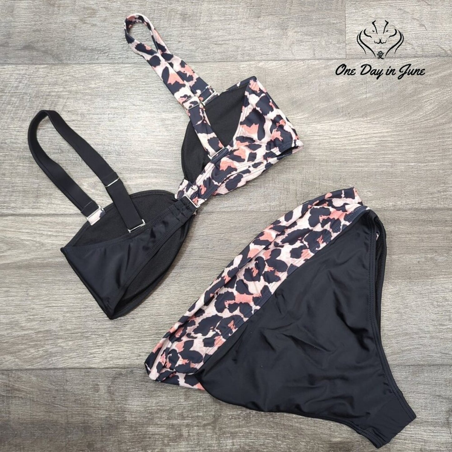 ODIJ Colorblock  Leapoard Knot Bikini Swimsuit Size L