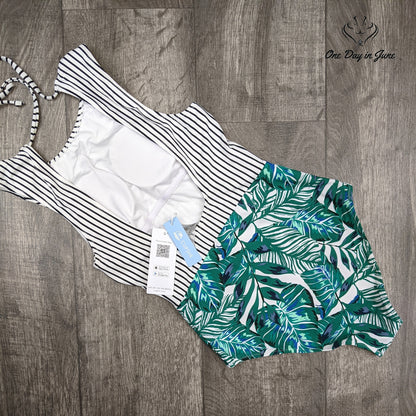 Cupshe Striped Leafy One Piece Swimsuit Size XS