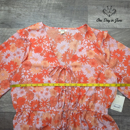 a.n.a Tie Closure Half Sleeve Blouse Top Size L