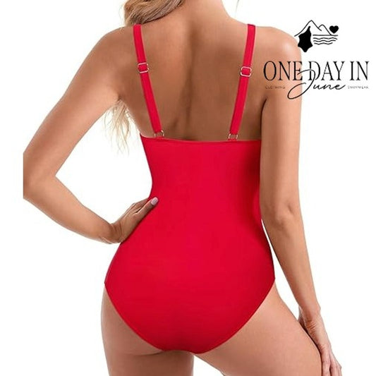 Suuksess High Neck Mesh Tummy Control One Piece Swimsuit Red Size M