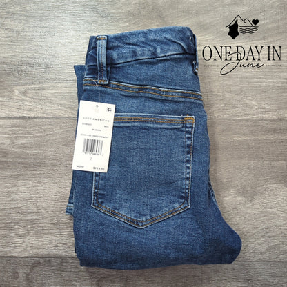 Good American Good Legs Crop Extreme V Skinny Jeans Blue NWT Size 2